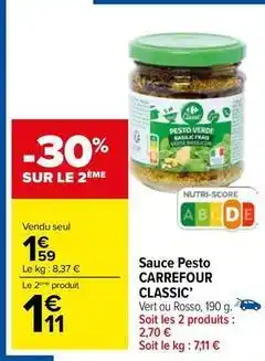 Carrefour Market Carrefour - sauce pesto classic offre