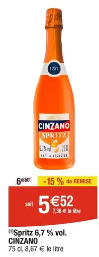 Cora x Carrefour Spritz 6,7 % vol. CINZANO offre