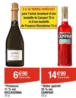 Cora x Carrefour Riccadonna / Campari Prosecco 11 % vol. et Bitter apéritif 25 % vol offre