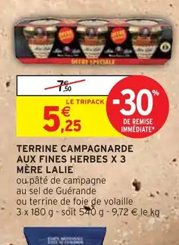 Intermarché MÈRE LALIE TERRINE CAMPAGNARDE AUX FINES HERBES X 3 offre