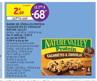Intermarché NATURE VALLEY BARRE DE CÉRÉALES PROTEIN CACAHUÈTES ET CHOCOLAT offre