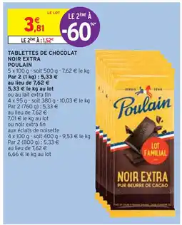 Intermarché POULAIN TABLETTES DE CHOCOLAT NOIR EXTRA offre