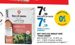 E.Leclerc IGP(4) PAYS D'OC MERLOT ROSÉ VIEUX CARION offre