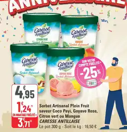 G20 Sorbet Artisanal Plein Fruit saveur Coco Peyi, Goyave Rose, Citron vert ou Mangue CARESSE ANTILLAISE offre