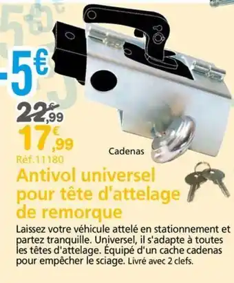 Provence Outillage Antivol universel pour tête d'attelage de remorque offre