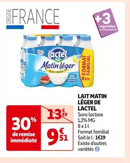 Auchan Supermarché LACTEL Lait Matin Léger offre