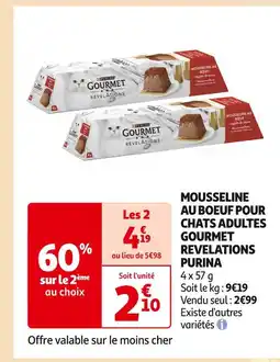 Auchan Supermarché PURINA MOUSSELINE AU BOEUF POUR CHATS ADULTES GOURMET REVELATIONS offre