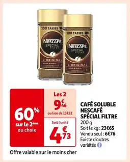 Auchan Supermarché NESCAFÉ CAFÉ SOLUBLE SPÉCIAL FILTRE offre