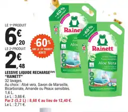 E.Leclerc LESSIVE LIQUIDE RECHARGE (3)(4) "RAINETT" offre