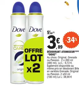 E.Leclerc DEODORANT ATOMISEUR (3/6)(7) "DOVE" offre