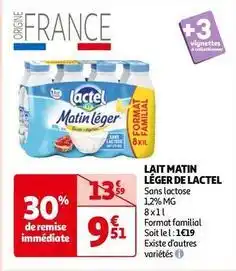 Auchan Lactel - lait matin léger offre