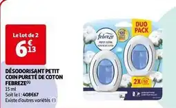 Auchan Febreze - désodorisant petit coin pureté de coton offre
