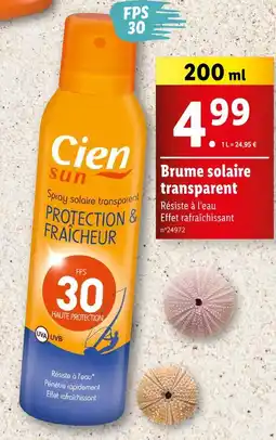 Lidl Cien Brume solaire transparent offre