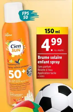 Lidl Cien Brume solaire enfant spray offre
