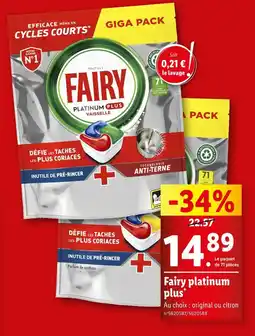Lidl Fairy Fairy platinum plus offre