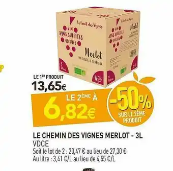 naturéO Le Chemin Des Vignes Merlot - 3l Vdce offre