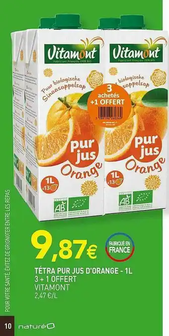 naturéO Tétra Pur Jus D'orange - 1l Vitamont offre