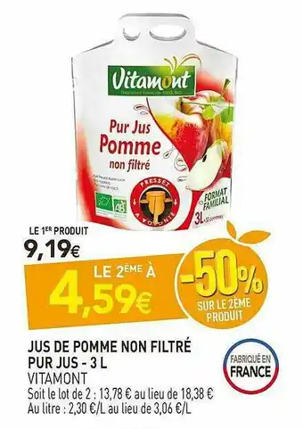 naturéO Jus De Pomme Non Filtré Pur Jus - 3 L Vitamont offre
