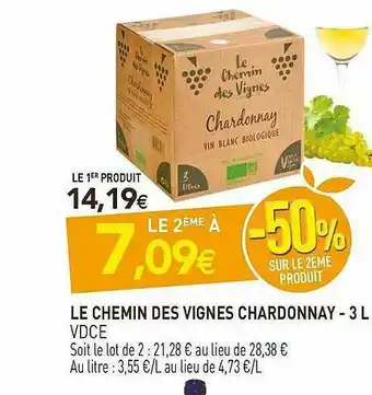naturéO Le Chemin Des Vignes Chardonnay - 3l Vdce offre