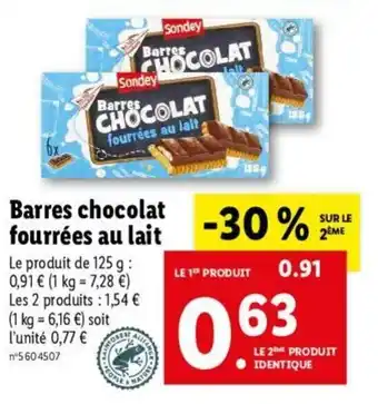 Lidl Barres chocolat fourrées au lait offre