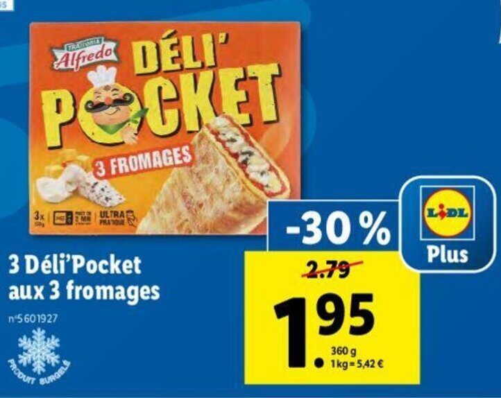 Promo 3 Déli'pocket aux 3 fromages chez Lidl