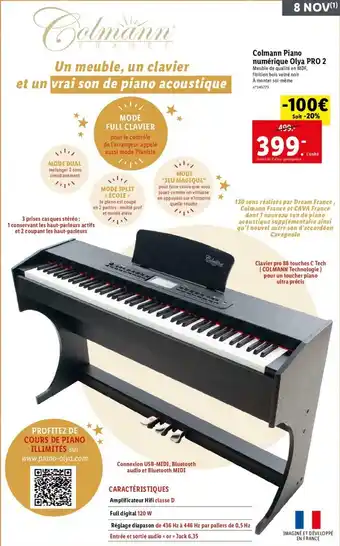 Lidl Colmann piano numérique olya PRO 2 offre