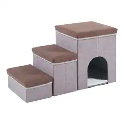 Jardiland Escalier à 3 marches pour animaux domestiques Vojens 76 x 33 x 43 cm avec niche marron foncé gris [en.casa] offre