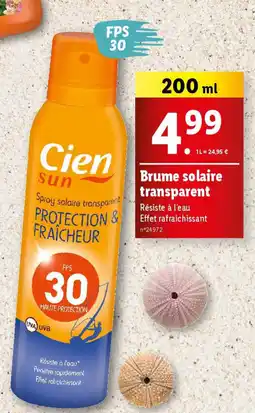 Lidl Brume solaire transparent offre