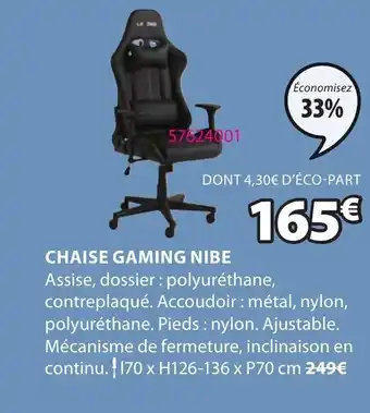 JYSK Chaise gaming nibe offre