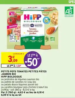Intermarché Hyper PETITS POTS TOMATES PETITES PÂTES JAMBON BIO HIPP BIOLOGIQUE offre