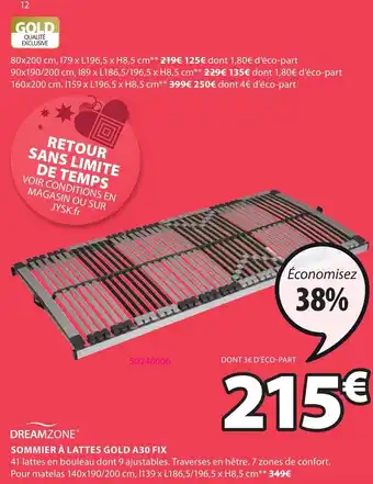 JYSK Sommier à Lattes Gold A30 Fix offre