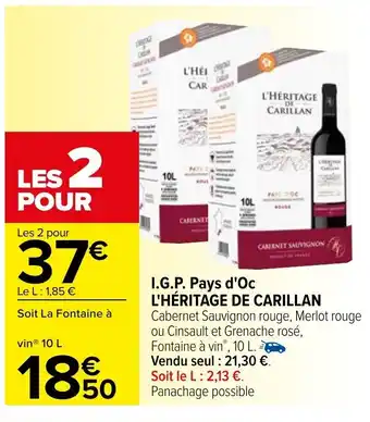 Carrefour I.G.P Pays d'Oc L'Héritage de Carillan offre