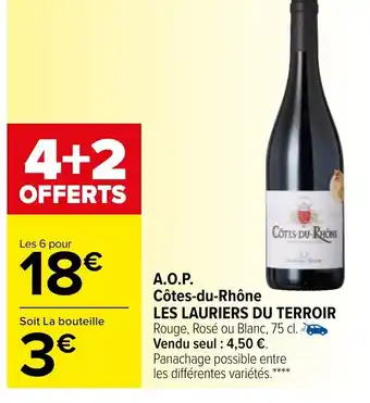 Carrefour A.O.P Côtes-du-Rhône Les Lauriers Du Terroir offre