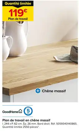 GoodHome Plan de travail en chêne massif