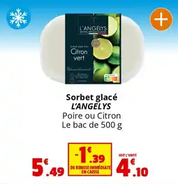 Coccinelle Supermarché Sorbet glacé L'ANGELYS Poire ou Citron Le bac de 500 g offre