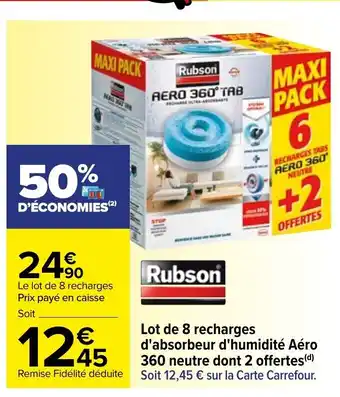 Carrefour Lot De 8 Recharges D'Absorbeur D'Humidité aéro 360 Neutre Dont 2 Offertes offre