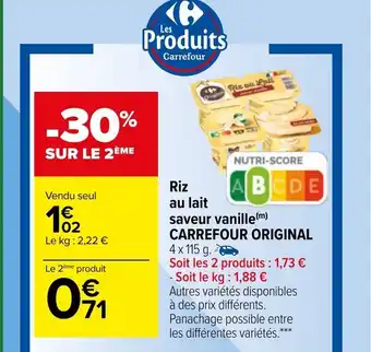 Riz Au Lait Saveur Vanille Carrefour Original