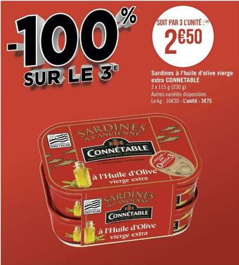 Connetable sardines à l’huile d’olive vierge extra