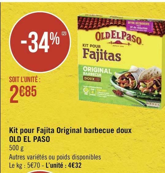 Promo Old el paso kit pour fajita original barbecue doux chez Géant Casino