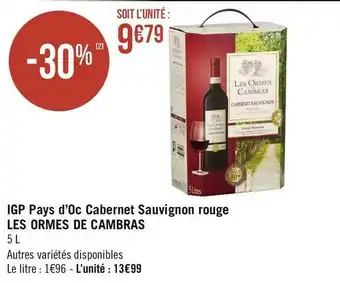 Géant Casino Les ormes de cambras igp pays d’oc cabernet sauvignon rouge offre