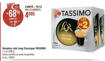 Géant Casino Tassimo dosettes café long classique offre