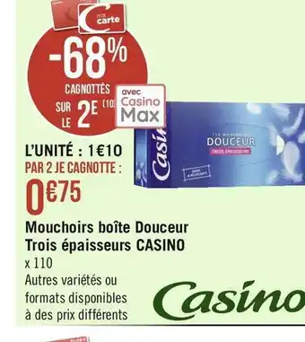 Géant Casino Casino mouchoirs boîte douceur trois épaisseurs offre
