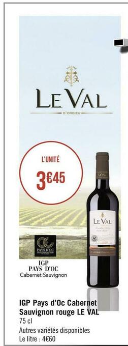 Géant Casino Igp pays d’oc cabernet sauvignon rouge offre