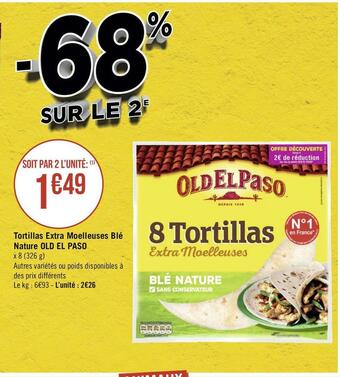 Géant Casino Old el paso tortillas extra moelleuses blé nature offre