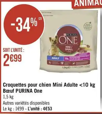 Géant Casino Purina one croquettes pour chien mini adulte <10 kg bœuf offre