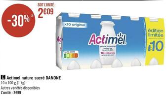 Géant Casino Danone actimel nature sucré offre
