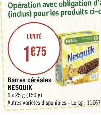 Géant Casino Nesquik barres céréales offre