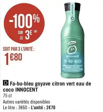 Géant Casino Innocent fa-bu-bleu goyave citron vert eau de coco offre