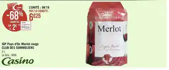 Géant Casino Club des sommeliers igp pays d’oc merlot rouge offre