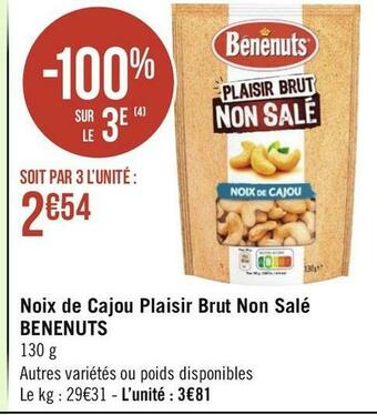 Géant Casino Benenuts noix de cajou plaisir brut non salé offre